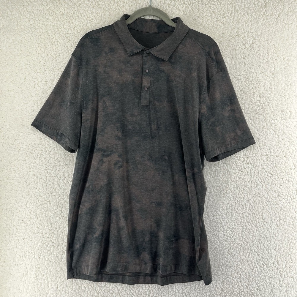 Lululemon Evolution Polo Shirt‎ Men's Large Diamond Dye Asphalt Gray Black Golf